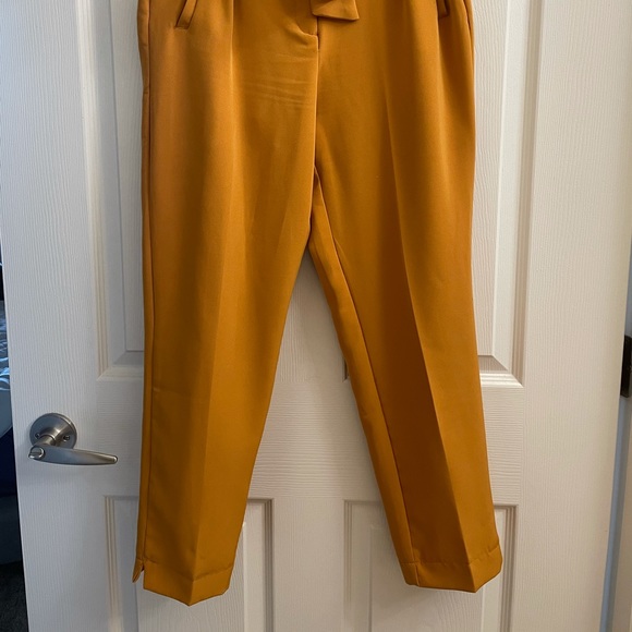 Mustard Yellow Tapered Cropped Pants Trousers - Picture 3 of 5